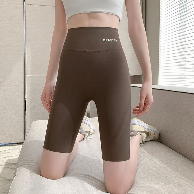 五分褲女夏季薄款收腹提臀防走光可外穿緊身打底安全瑜伽短褲, 1個, 五分-深咖色【無尷尬線】M 95-115斤