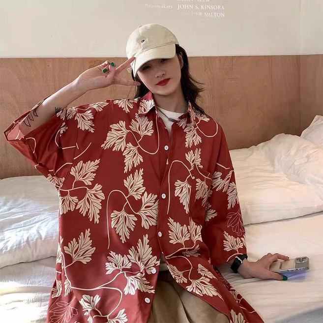 화이트 꽃무늬 남방 남자 화려한 블랙 건달 셔츠 복고풍