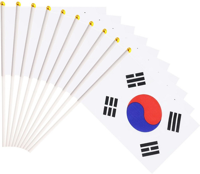 한국 깃발 소형 미니 핸드헬드 한국 국기 14x21cm 성대한 개막식 카니발 파티 행사 축하, 20개, 하양