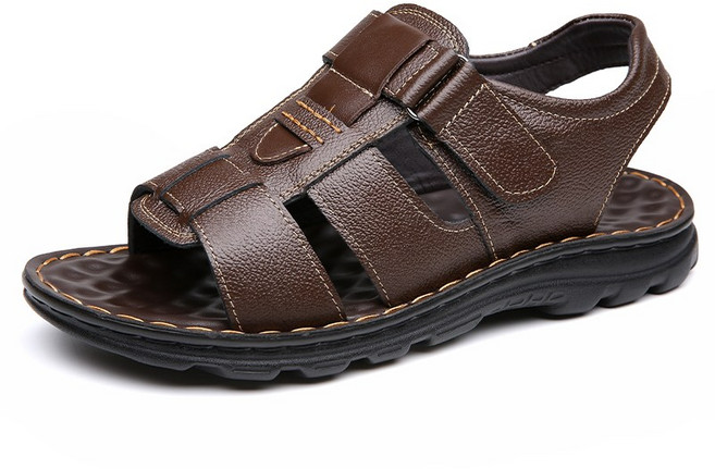 YANGTA 남성 천연 소가죽 샌들 진짜 가죽 여름 신발 미끄럼 방지 비치 샌들 드라이빙 슬리퍼