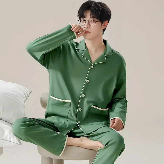 【無品牌】-睡衣男士春秋季棉質長袖薄款棉式大碼秋冬款家居服套裝男款冬季