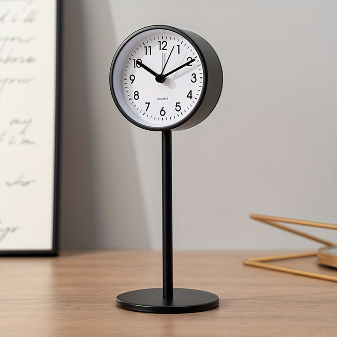 저소음 인테리어용 금속 미니멀 스탠드형 알람시계, 블랙