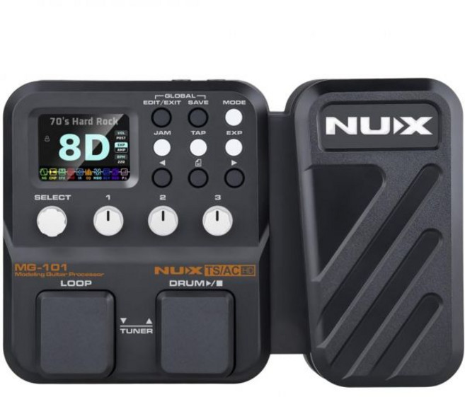 NUX MG101 멀티 이펙트 페달 46개의 25개의 클래식 앰프 모델 512개의 샘플 IR 해상도 12개의 사용자 로드 가능한 슬롯 JAM–프레이즈 루퍼 드럼 머신 메트로놈
