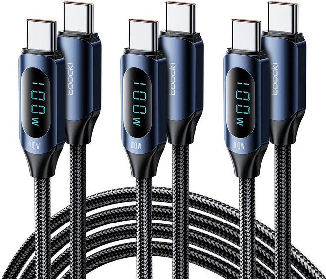 TOOCKI 알루미늄 합금으로 디스플레이 C-C 100w 고속 충전케이블, 2m, 불루, 3개