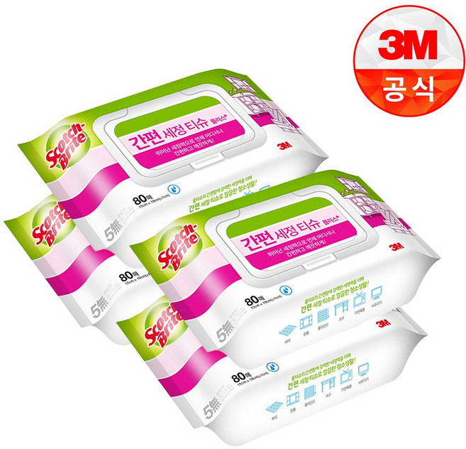스카치브라이트 간편세정티슈 플러스 80매, 4개