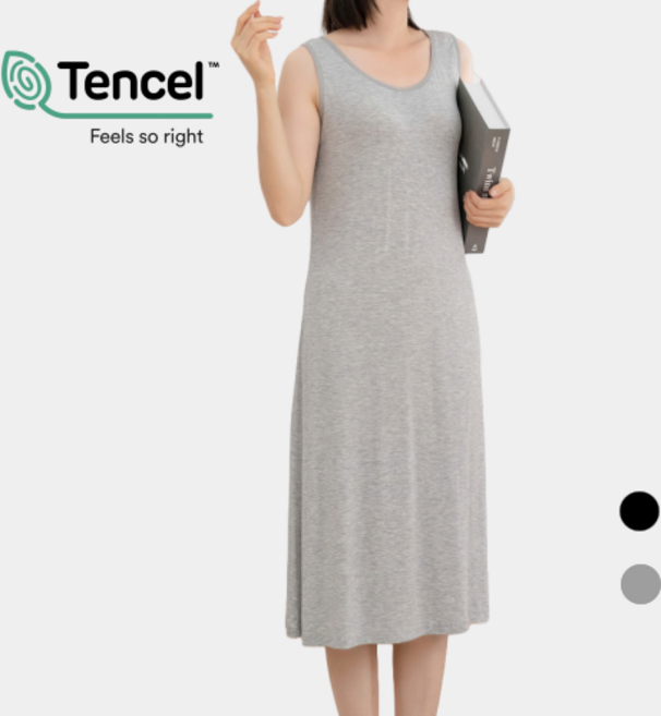 리치블랑 여성 모달 브라탑 홈웨어 캡내장 민소매 롱 원피스 잠옷