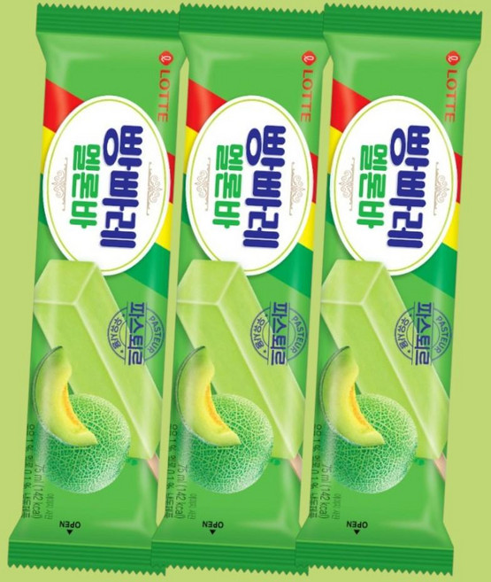 롯데 탕비실 아이들 간식 빵빠레 멜론바 (사각) 75ml 3개
