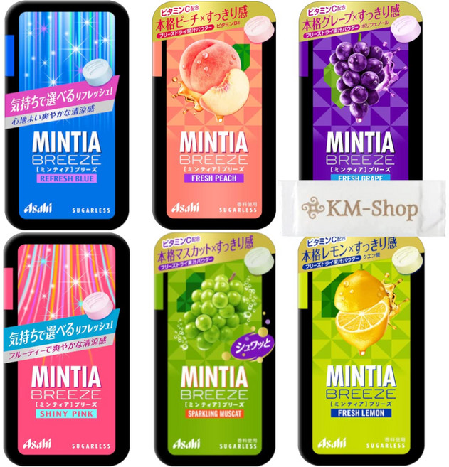 아사히 무설탕 MINTIA 민티아 브리즈 6종 복숭아 포도 레몬 머스캣 핑크 블루, 1개