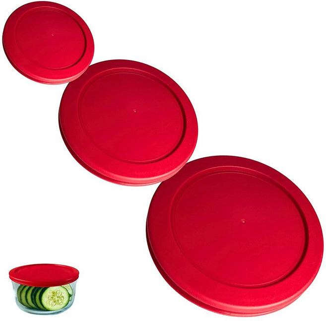 1 2 4컵 터키석 블루 레드 교체용 뚜껑/커버 Pyrex Anchor Hocking 및 KlareWare 보관 그릇용 *뚜껑만 유리 용기 미포함* (3팩 *각 사이, 3 Pack