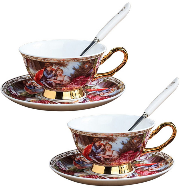 로로스키니 명화 북유럽 본차이나 커피잔 세트 4인 수입 명품 에스프레소 카페 라떼 카푸치노 잔