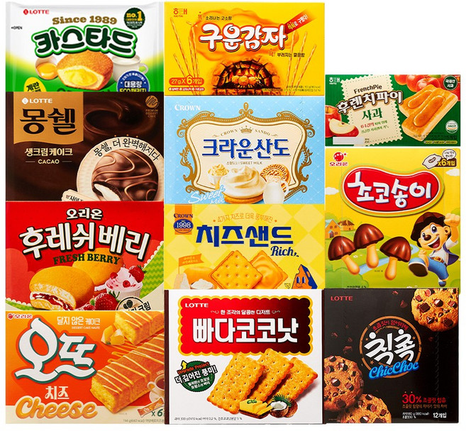 [노른자마트] 5A 사무실 회사 탕비실 간식 과자 세트 11종 / 낱개 소포장 대용량 과자모음, 1개