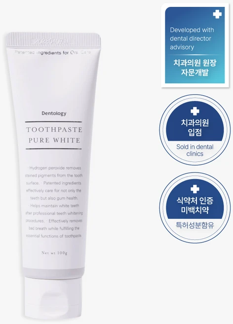 덴트올로지 퓨어화이트 미백치약, 100g, 1개 - 쿠팡