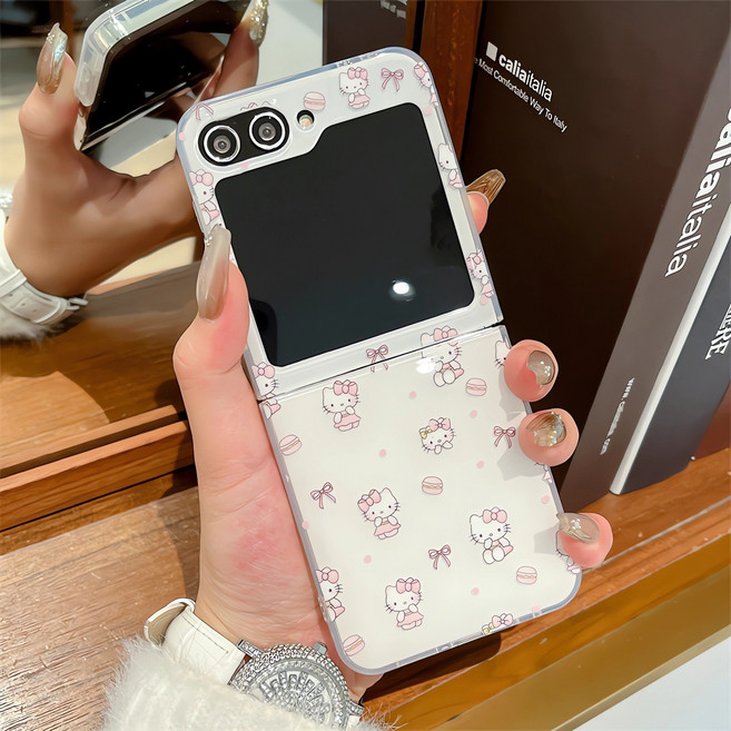 갤럭시 z플립7 z플립3 z플립4 z플립5 z플립6 휴대폰 케이스 온 스크린 화이트 핑크 귀여운 고양이