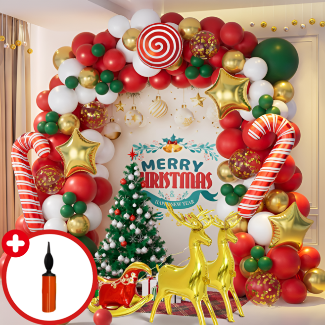 크리스마스 파티 초대형 풍선 풀세트 산타 트리 이벤트 장식 소품 + 공기주입기, 1개, 2) 썰매 대형