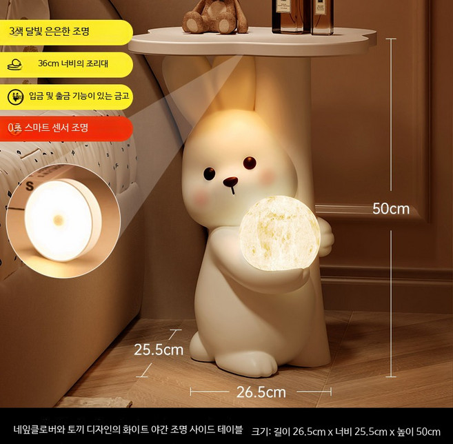 스피커 곰 인테리어 가성비 무선 미니 거실 침실용, 화이트 토끼 테이블 감응등 저금통, 단일 모델
