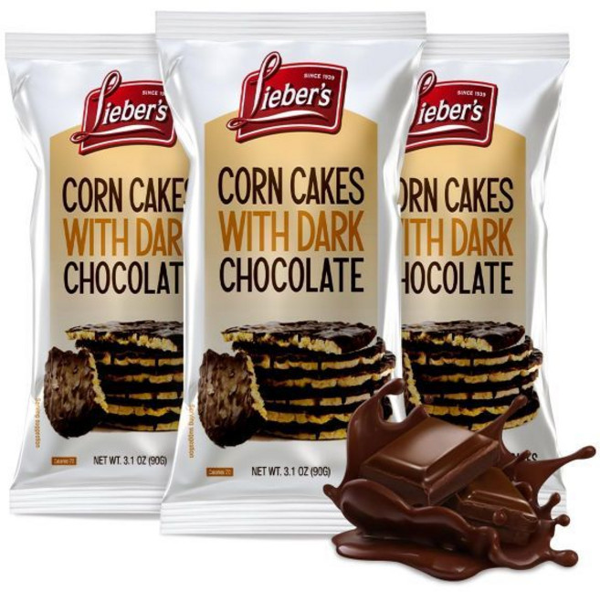 Lieber's 케이크 스낵 레이버스 다크 초콜릿 코팅 콘 스낵팩 3팩 팩당 6개 총 18개 코셔 인증 유제품 무첨가, 3.1 온스 (3개 팩)