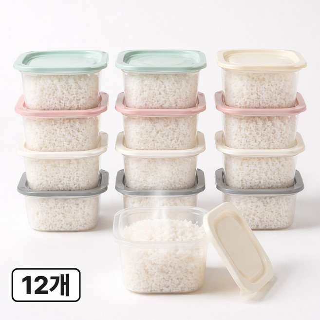 로벨스 국산 전자레인지 냉동밥 보관 용기 반찬통 이유식, 12개, 파스텔혼합