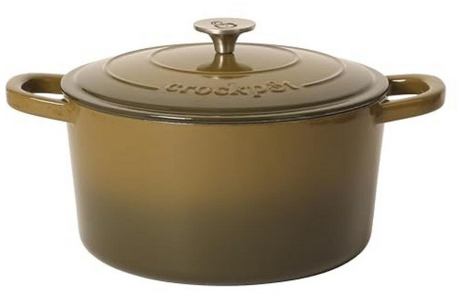 141110 Crock-Pot Artisan 원형 에나멜 주철 더치 오븐 5쿼트 선셋 오렌지, 그라데이션 세이지 그린