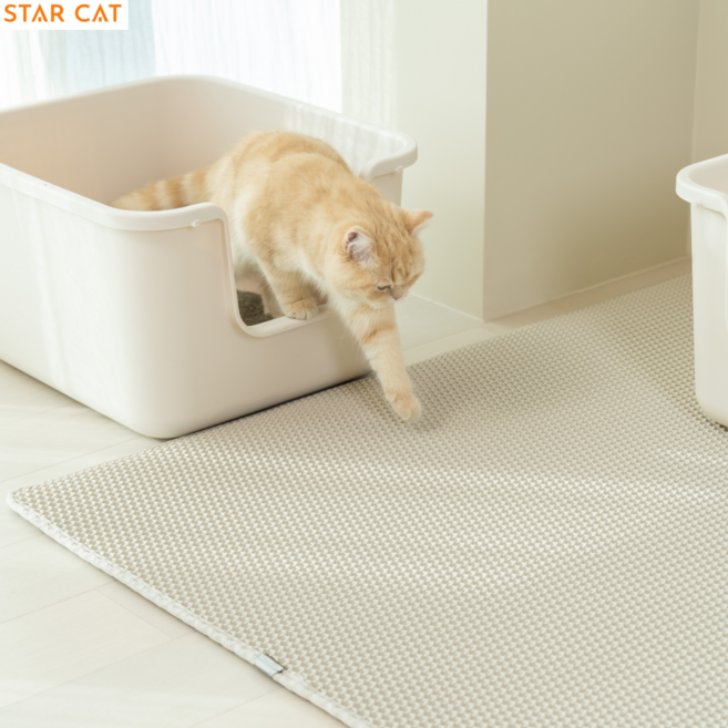 스타캣 국내제작 고양이 모래매트 사막화 방지 매트 고양이 화장실 특대형, 상아색, 1개