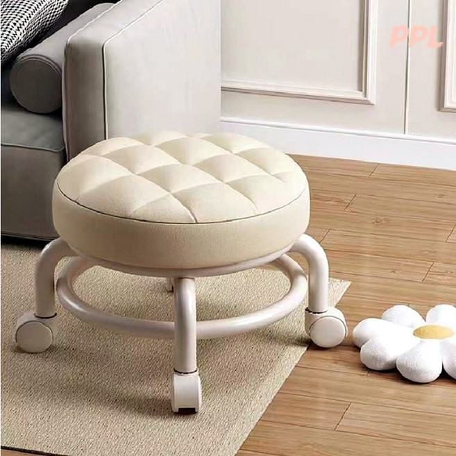 원형 바퀴 의자 이동식 바닥 의자 회전형 낮은 작업 패디큐어 미용실, 블랙