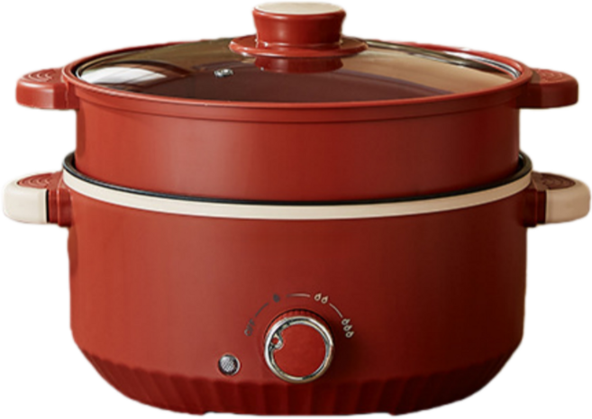 MILLANDA 냄비 전기솥 찜솥 대용량 가정용 전기 냄비 전기 신선로 다용도 냄비 전기 프라이팬 찜기, 1개, 적색, 30cm