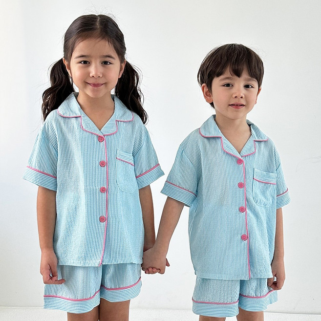 ECLL 아동 시어서커 반팔 잠옷 냉감 파자마 상하 세트