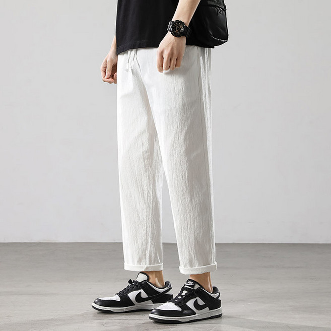 셀럽당면 마 바지 남자 여름 얇은 캐주얼 9부 통바지