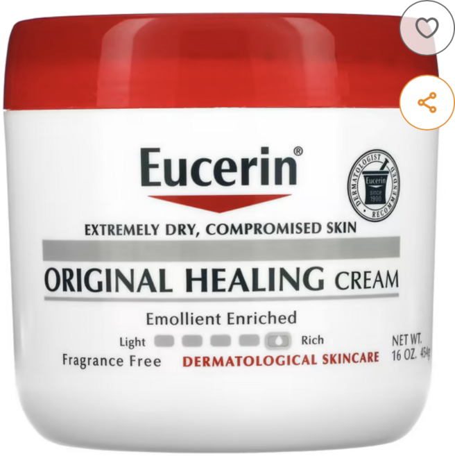 유세린 ( Eucerin ) 오리지널 힐링 크림 악건성 손상된 피부용 무향 454g(16oz), 1개