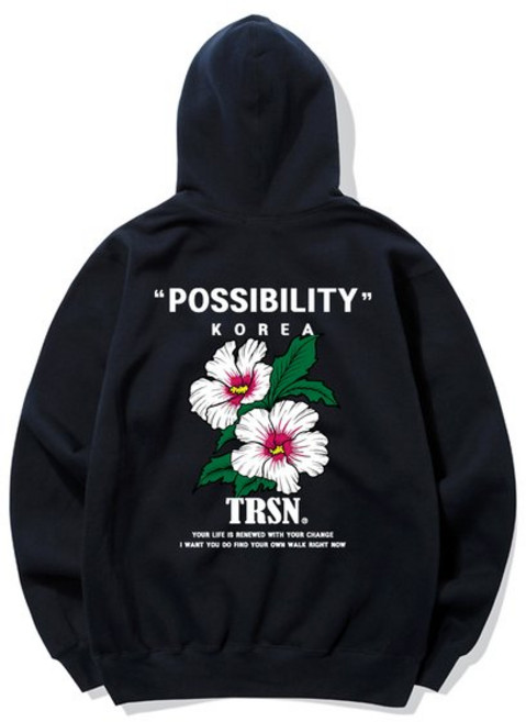 [백화점판] 트립션 인싸템 KOREAN FLOWER LOGO 후드티 - 네이비 후드집업 맨투맨