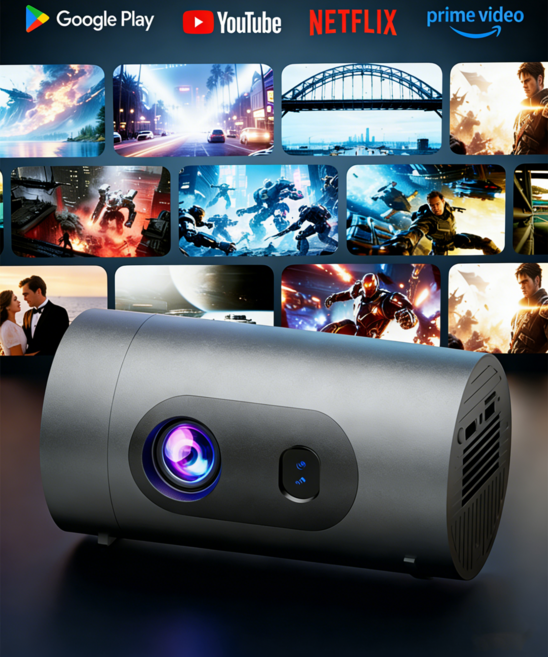 ANYOU 알루미늄 합금 본체 4K 안드로이드 빔프로젝터 - 보조배터리 구동 무선 미러링 WiFi 캠핑/가정용 휴대용 홈시네마, F077 Pro