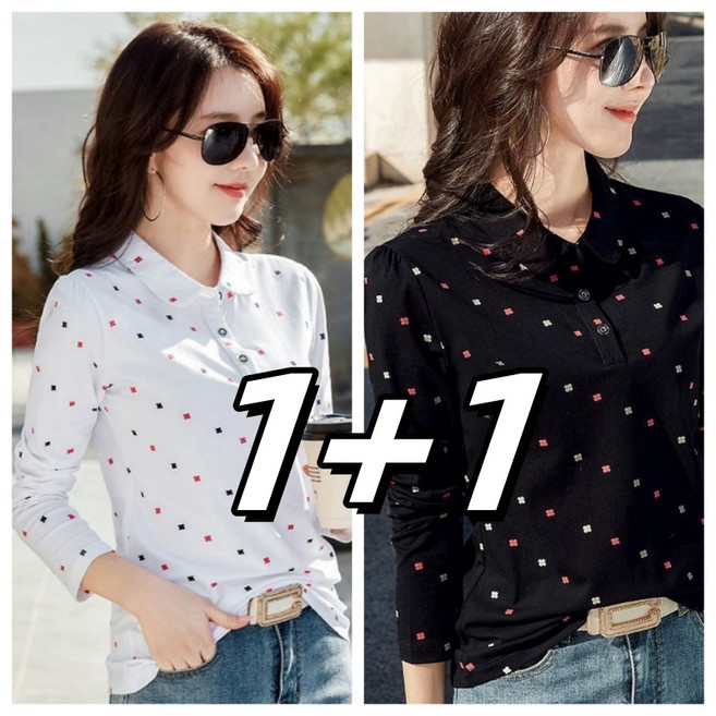 SALE NEW1+1여성 긴팔티 폴로카라티 긴팔면티 여성 상의 슬림핏 패션 스트레치 여성오피스룩 작업복상의 여자티셔츠 컴포트 원단 2장 4XL