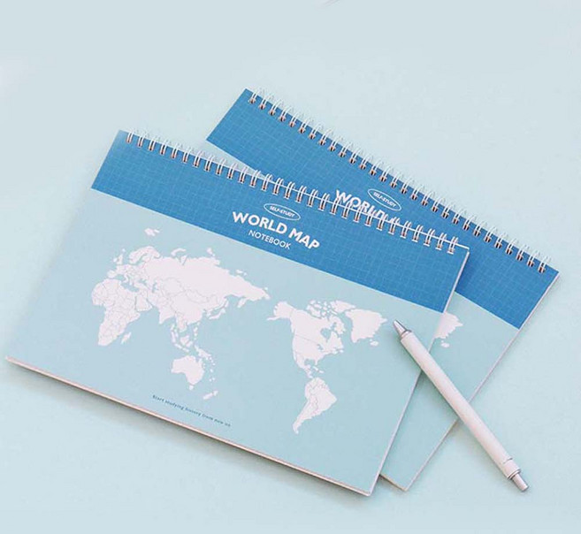 혼자공부 지도 노트 B5 한국사 세계사 모눈, 세계지도 블루, 1개
