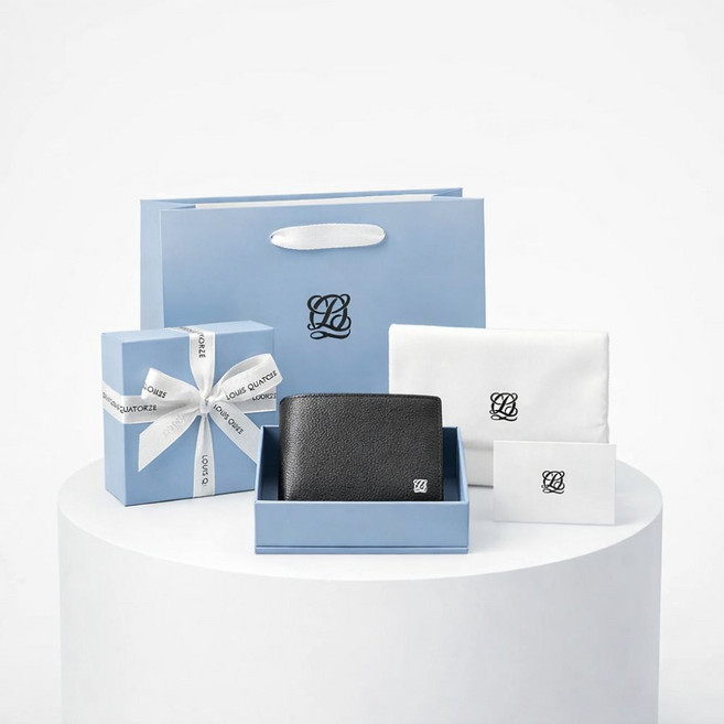 [백화점정품] 루이까또즈 남성 반지갑 투톤 블랙 네이비 소가죽 남자 지갑 선물포장