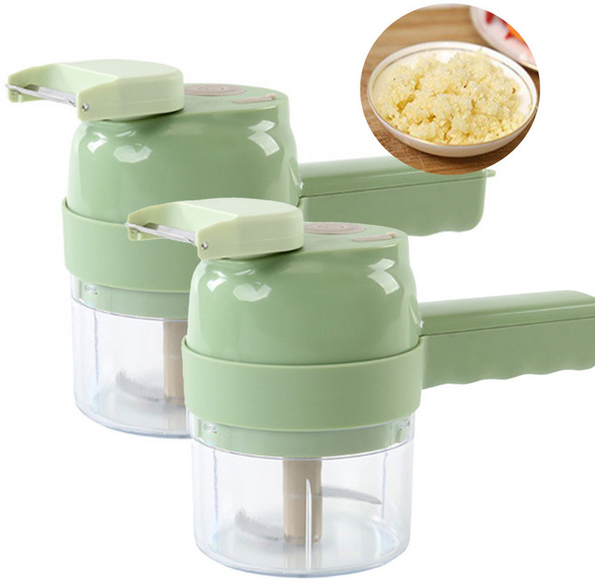 원터치 마늘 다지기 4in1 전동 무선 충전식 만능 야채 고추 슬라이서, 2개, 녹색