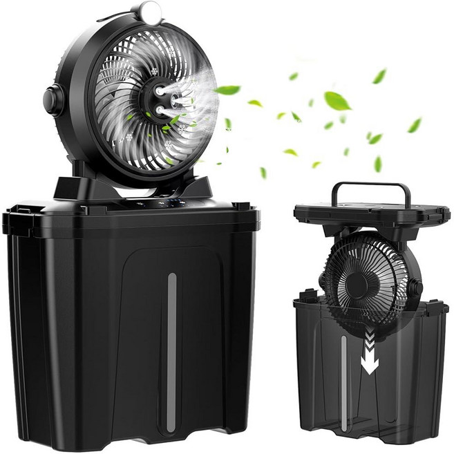 11L 버킷 및 20000mAh 배터리가 있는 휴대용 미스트 팬 야간 조명이 있는 파티오용 충전식 배터리 전원 팬 3가지 풍속 및 스프레이 미스터 캠핑 야외 팬 3개 방수