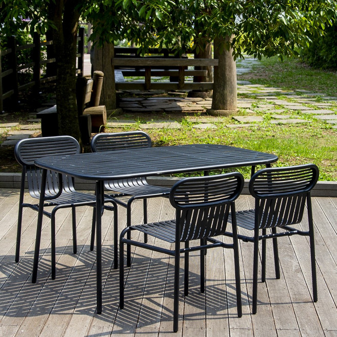 링컨 철제 야외 직사각 4인용 테이블, 블랙
