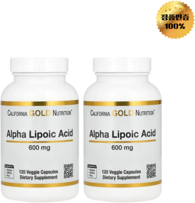 캘리포니아 골드 뉴트리션 알파리포산 600mg 베지 캡슐 건강기능식품, 2개, 120정