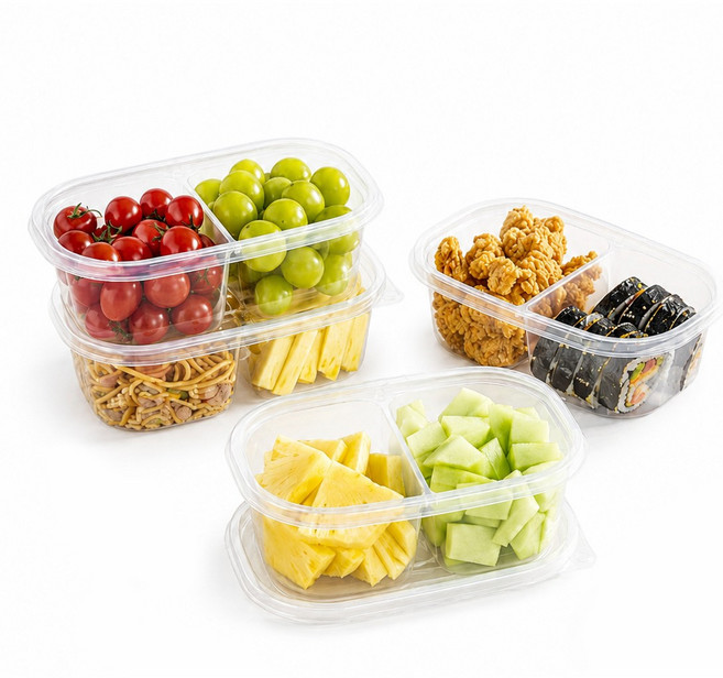 2칸 내열 다회용 도시락 반찬 밀폐 용기 950ml, 1개, 10개