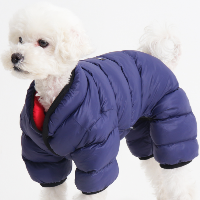 독스랩 강아지 올인원 패딩 양면 초경량 애견 겨울옷, 1개, 네이비/레드 (올인원)