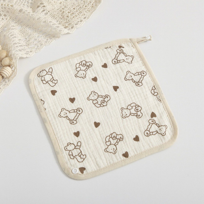 純棉四層紗布口水巾 嬰兒圍兜 寶寶洗臉巾 R96004, 愛心熊, 1個