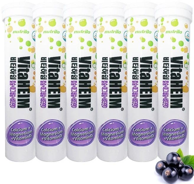 비타하임 발포 칼슘+마그네슘+비타민D 15정, 6통 - 쿠팡