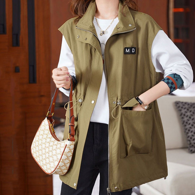 besteffie 여성용 순면 조끼 가디건 가을 패션 캐주얼 스타일 빅 포켓 있는 간편한 모던 코디 엄마 모던 베스트 K32