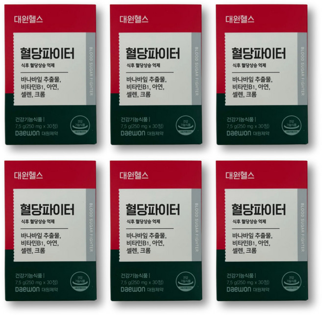 바나바잎 바나바리프 추출물 코로솔산 코르솔산 식후 혈당 관리 영양제 치커리 뿌리 귀리 식이섬유 추출물, 6박스, 30정