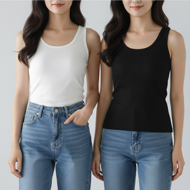 베라Q 부드럽고 신축성 좋은 여성 빅사이즈 골지 민소매나시 1+1