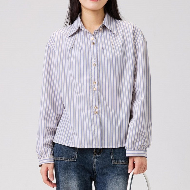 하이마이 여성 빅사이즈 오버핏 스트라이프 긴팔 셔츠