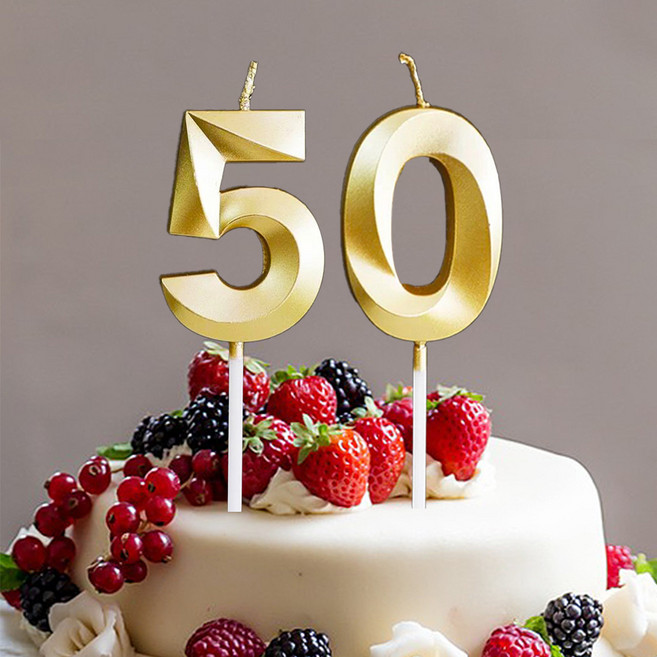 빅사이즈 생일초 케이크픽 특이한 메탈릭 골드 숫자초, 50, 1개, 30g