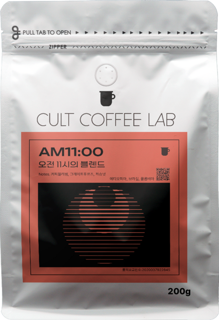 컬트커피랩 산미있는 꽃향기 과일향 오전 11시 블렌드 커피원두, 200g, 1개, 홀빈(분쇄안함)