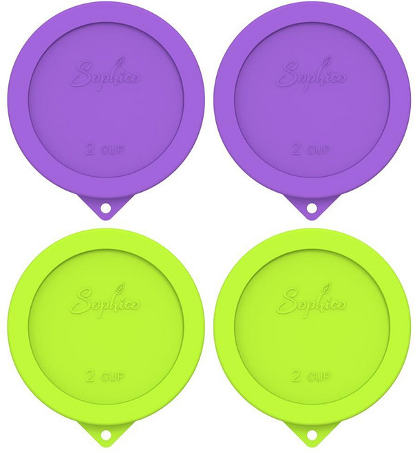 Sophico Anchor Hocking 및 Pyrex 7200피스 유리 그릇용 2컵 원형 실리콘 보관 커버 뚜껑 교체용(용기 미포함) | 네이비 블루-민트 | 4팩, 핑크-퍼플