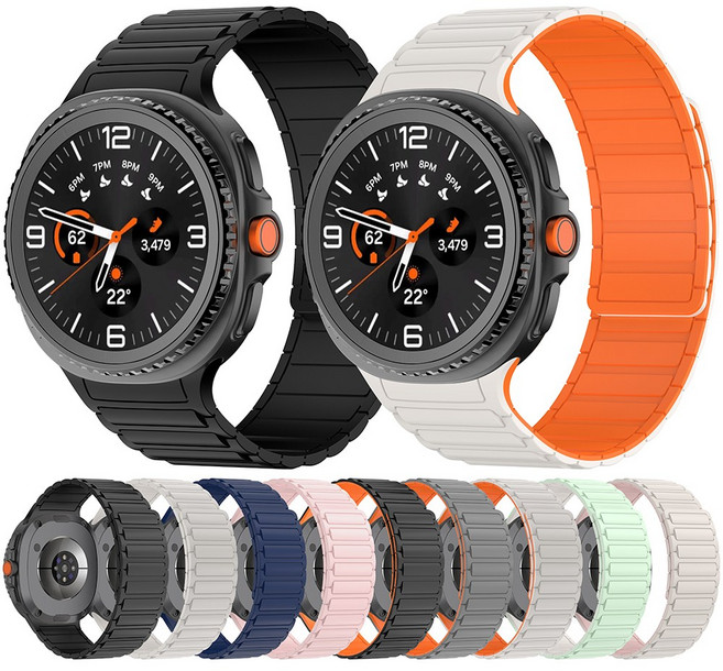 갤럭시워치 8 40mm 44mm 46mm 클래식 마그네틱 실리콘 스트랩 밴드, 스타라이트+오렌지