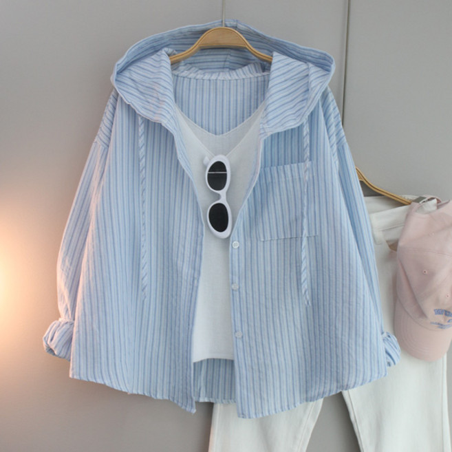 달콩 여성 봄신상 루즈핏 클릭스트라이프후드셔츠